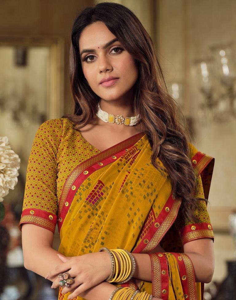 Turmeric Georgette Printed Saree