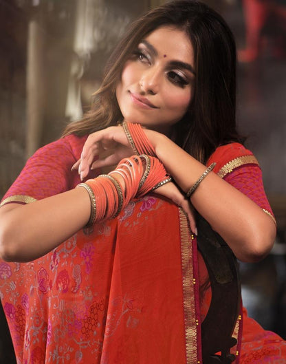 Light Red Georgette Printed Saree