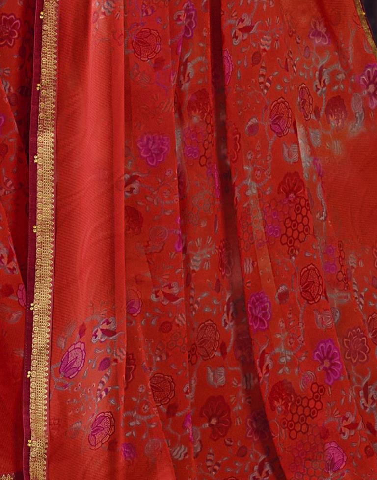 Light Red Georgette Printed Saree