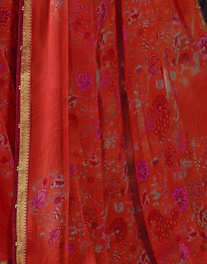 Light Red Georgette Printed Saree