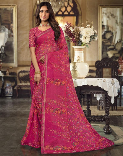 Pink Georgette Printed Saree