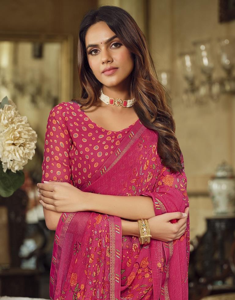 Pink Georgette Printed Saree