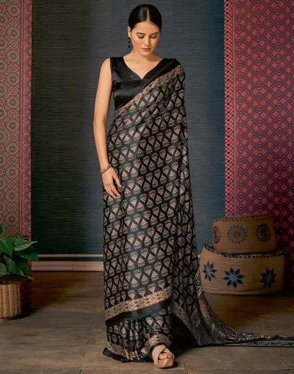 Black Satin Printed Saree