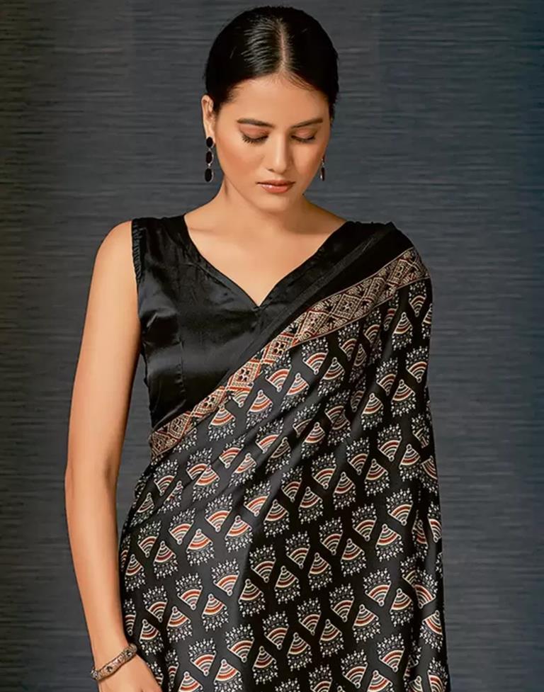 Black Satin Printed Saree