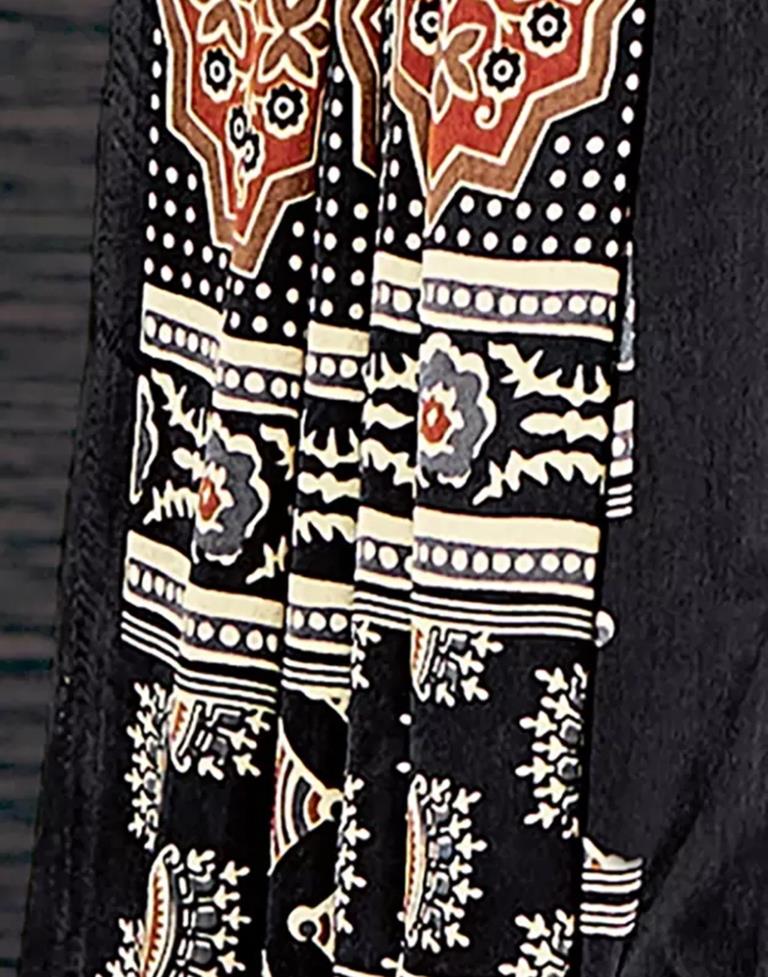 Black Satin Printed Saree