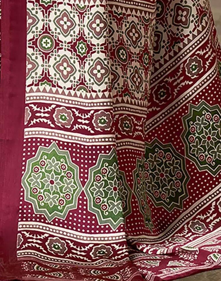 Maroon Satin Printed Saree