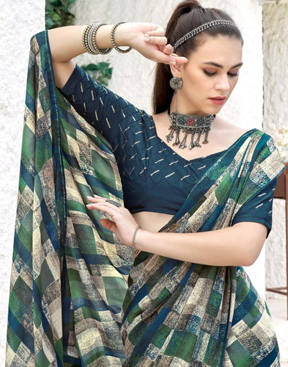 Rama Green Georgette Printed Saree