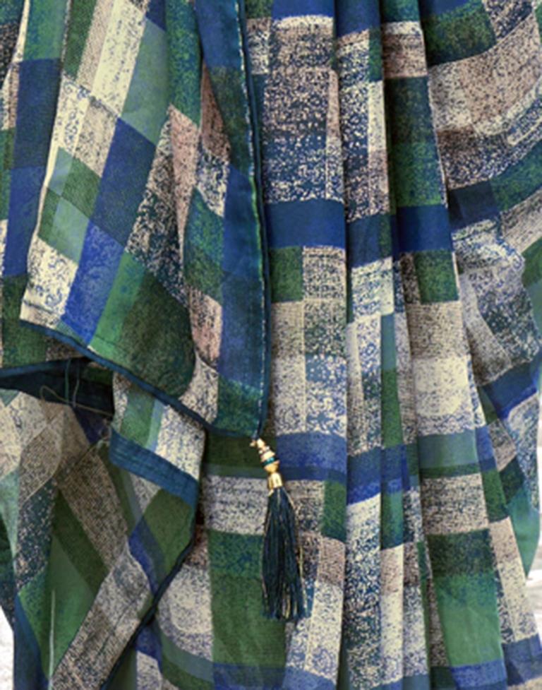 Rama Green Georgette Printed Saree