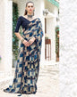Sea Blue Georgette Printed Saree