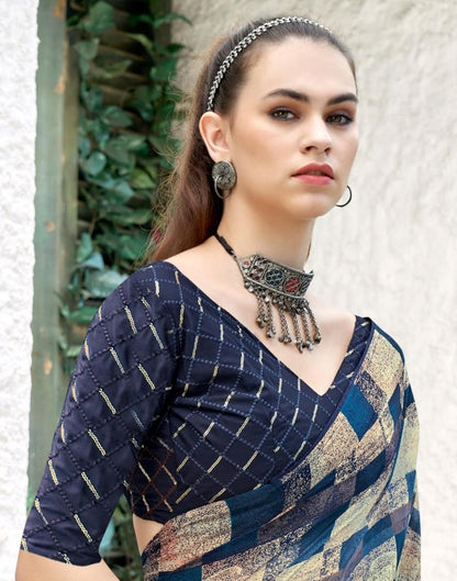 Sea Blue Georgette Printed Saree