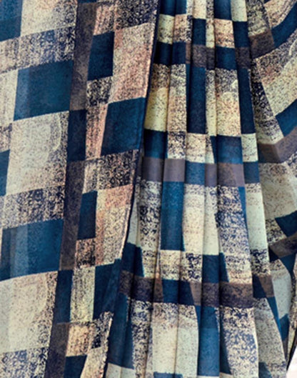 Sea Blue Georgette Printed Saree