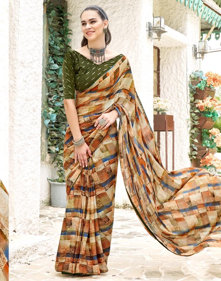 Light Beige Georgette Printed Saree