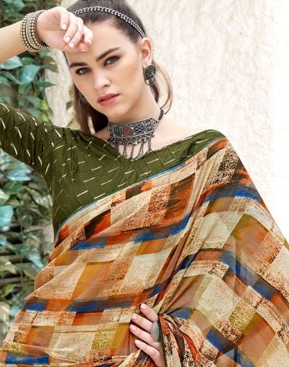 Light Beige Georgette Printed Saree