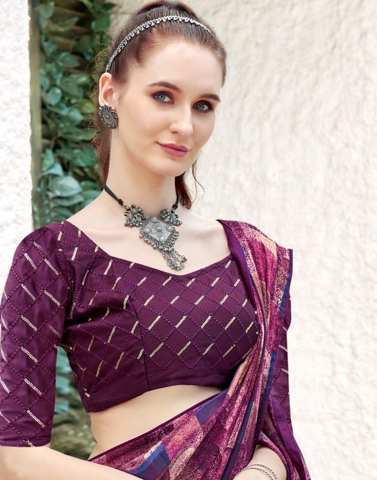 Deep Purple Georgette Printed Saree