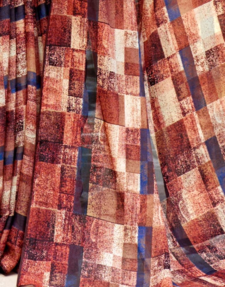 Rust Georgette Printed Saree