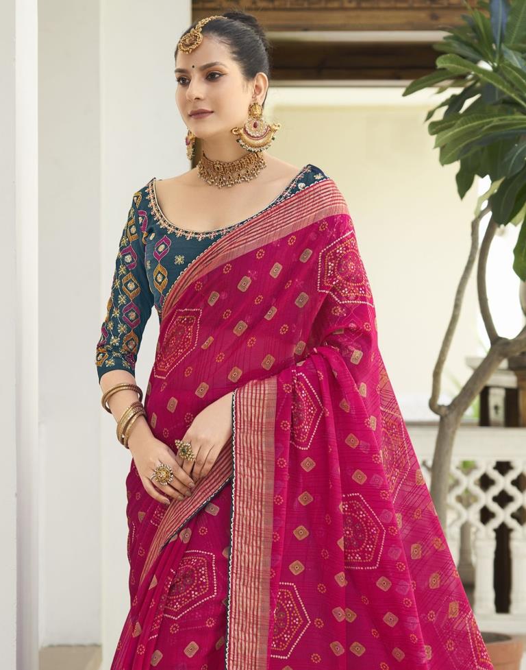 Rani Pink Chiffon Bandhani Saree