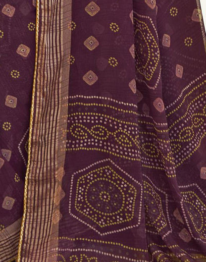 Wine Chiffon Bandhani Saree