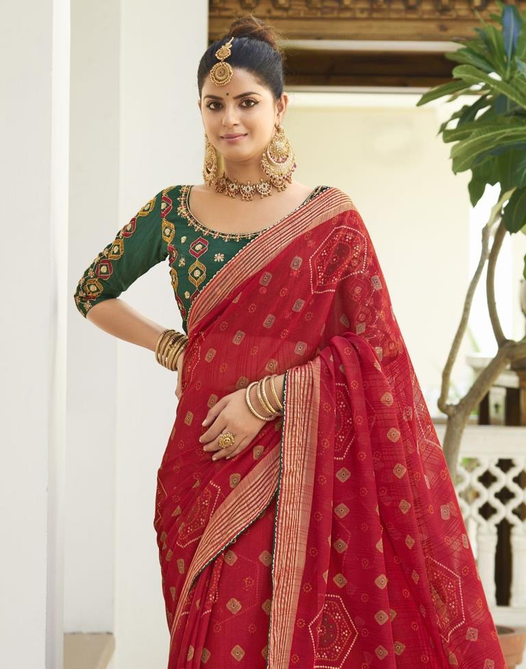 Red Chiffon Bandhani Saree