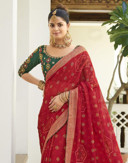 Red Chiffon Bandhani Saree