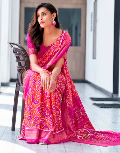 Rani Pink Silk Printed Saree