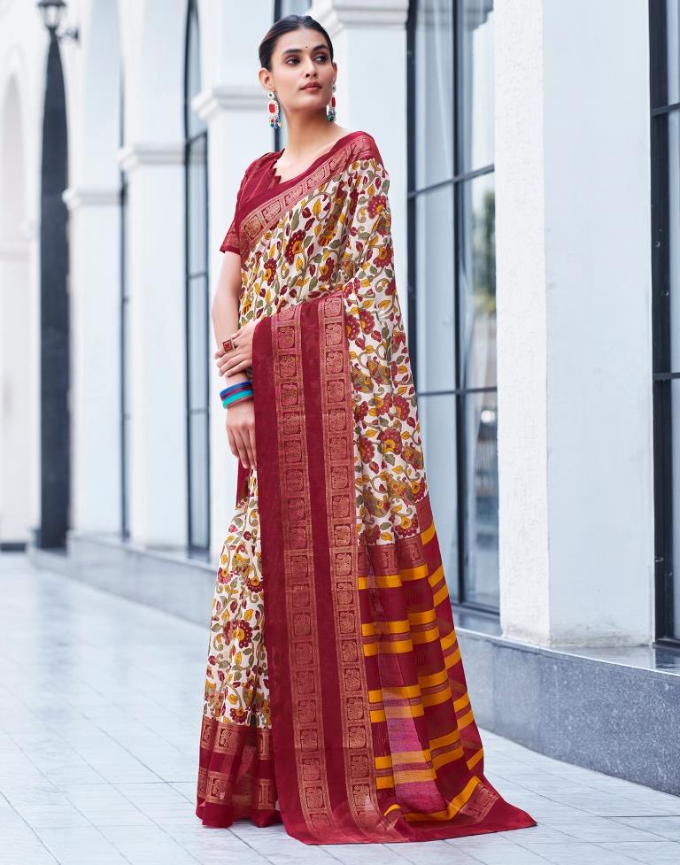 Beige & Multicolour Cotton Printed Saree