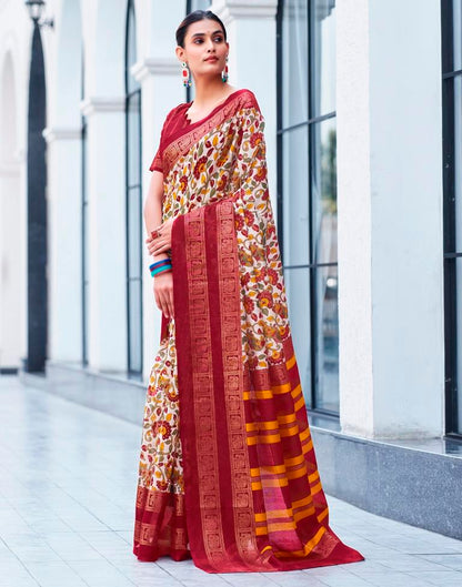 Beige & Multicolour Cotton Printed Saree