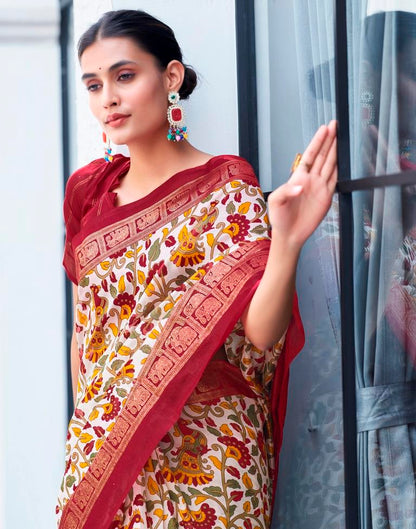 Beige & Multicolour Cotton Printed Saree