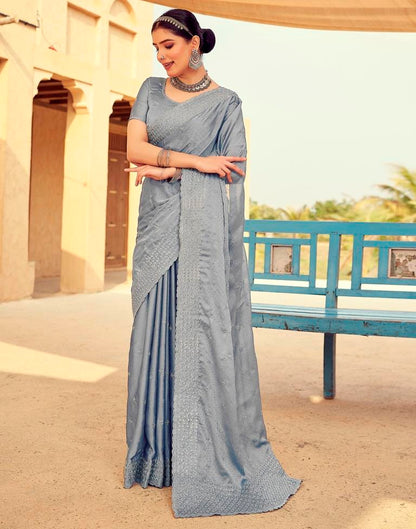 Grey Georgette Plain Saree