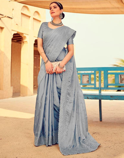 Grey Georgette Plain Saree