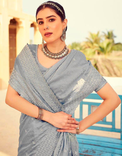Grey Georgette Plain Saree