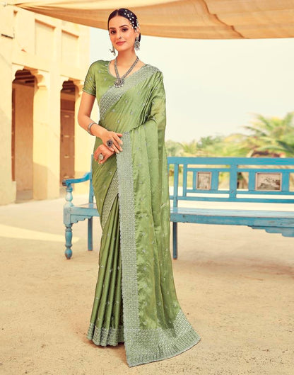 Olive Green Georgette Plain Saree