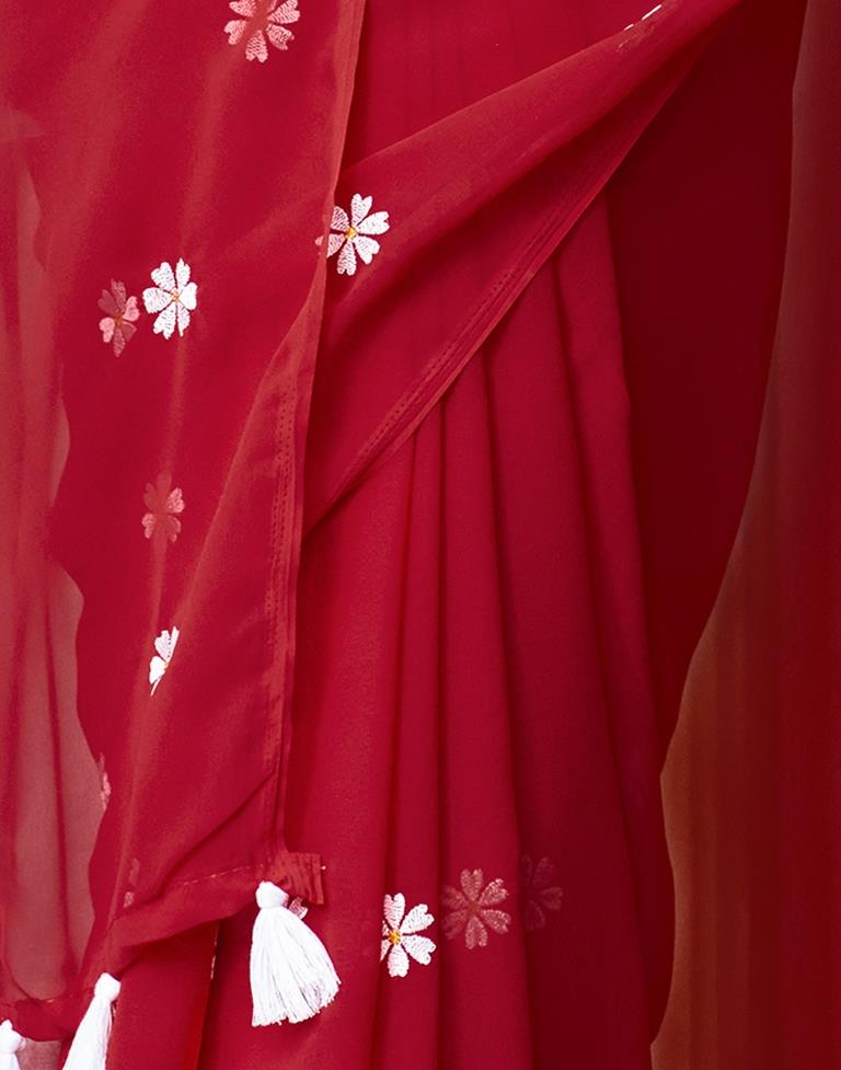 Red Georgette Embroidery Saree