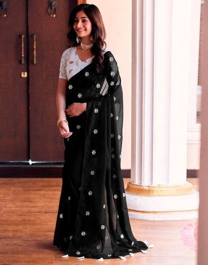 Black Georgette Embroidery Saree