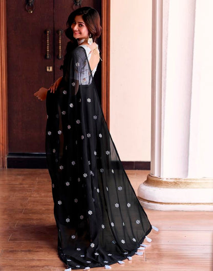 Black Georgette Embroidery Saree