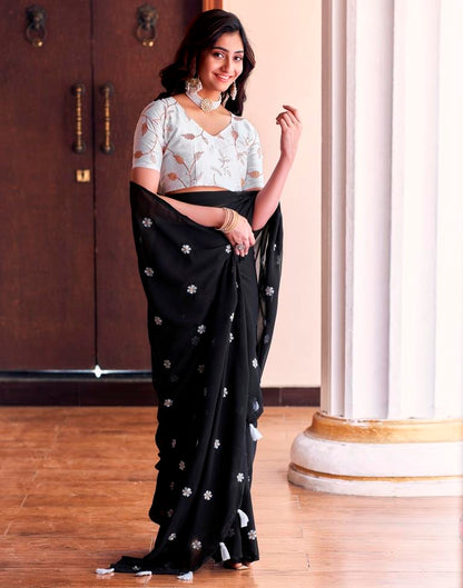 Black Georgette Embroidery Saree