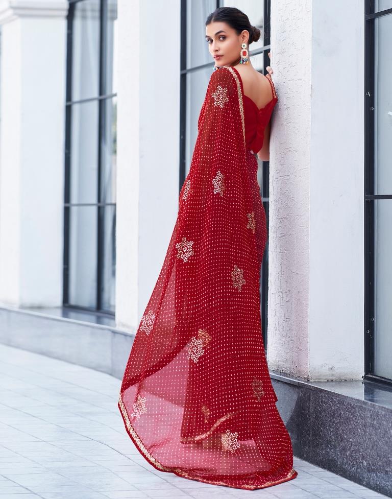 Red Georgette Printed Saree