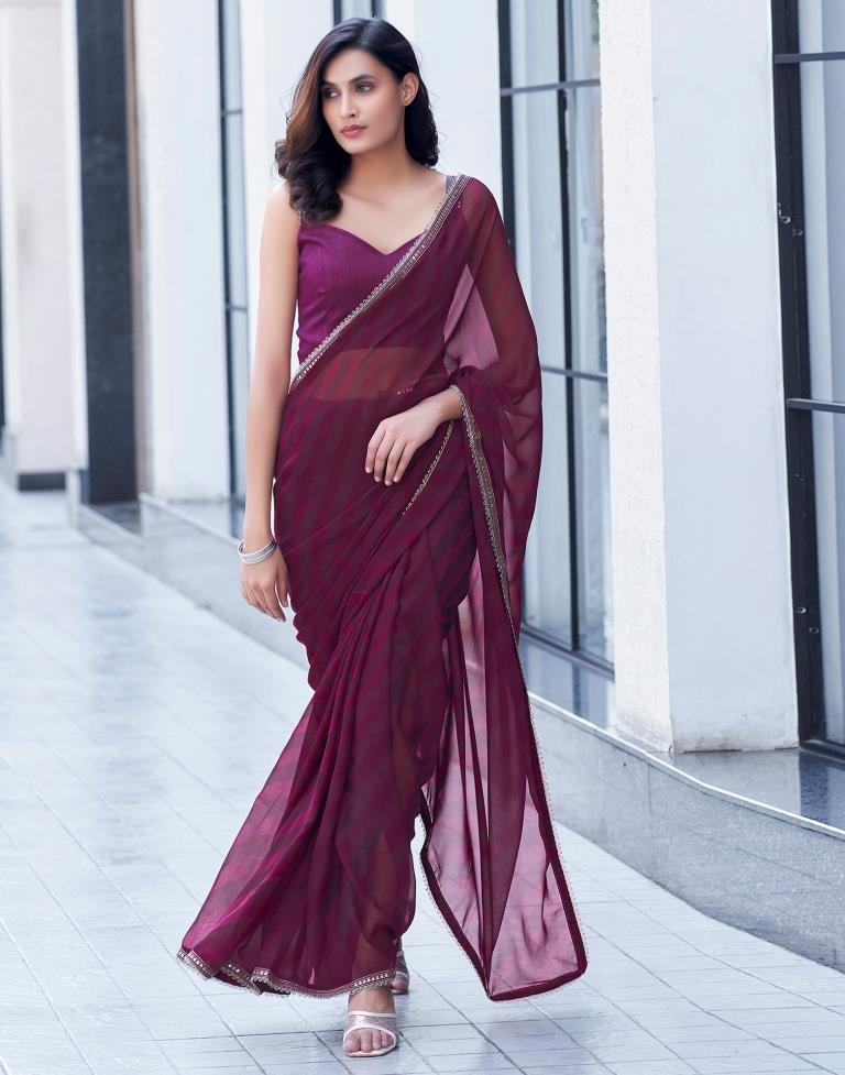 Wine Georgette Printed Saree