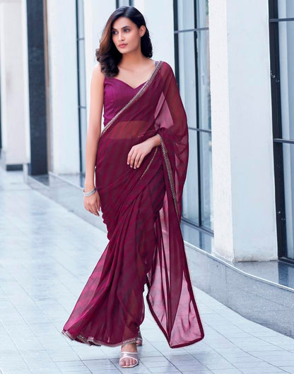 Wine Georgette Printed Saree