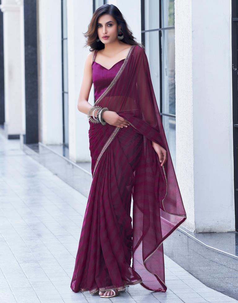 Wine Georgette Printed Saree