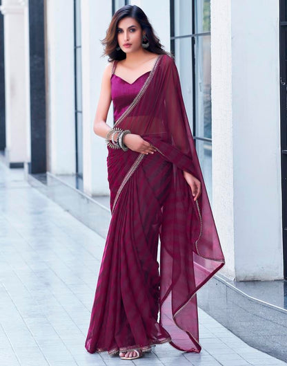 Wine Georgette Printed Saree