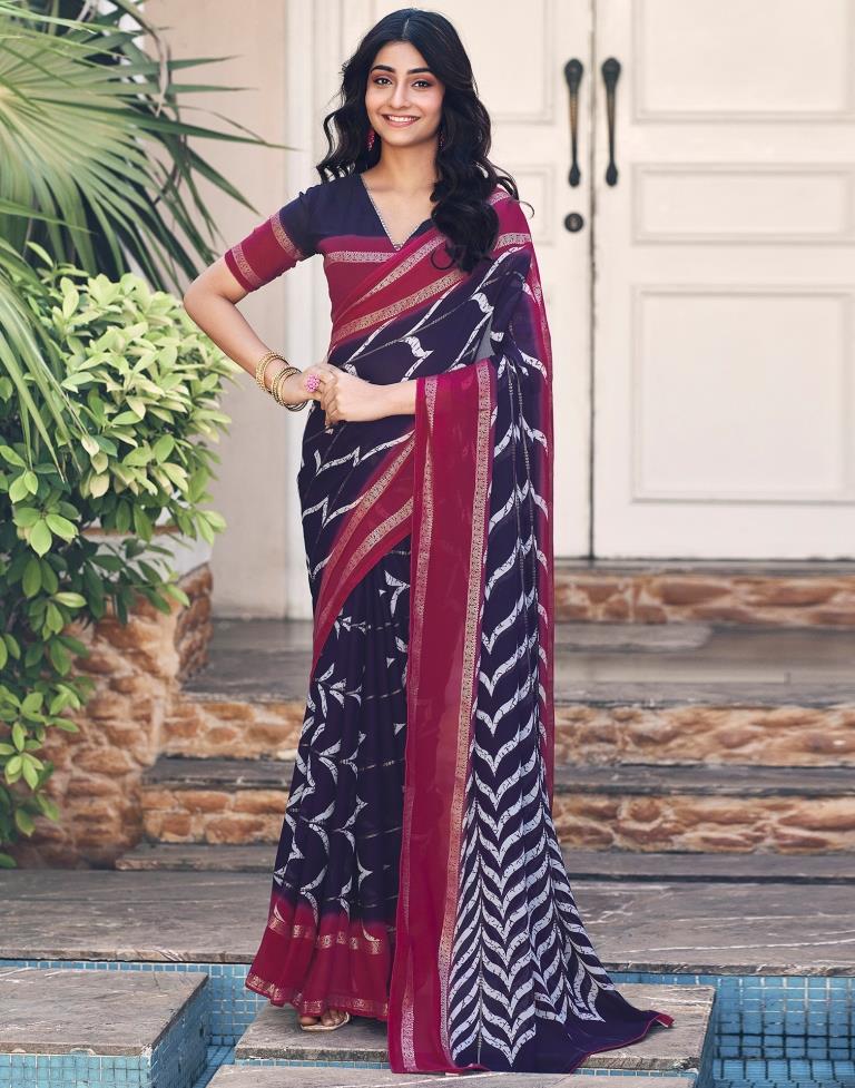 Navy Blue Cotton Printed Saree