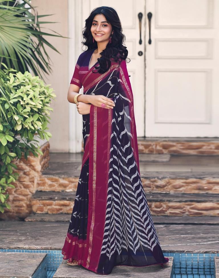 Navy Blue Cotton Printed Saree