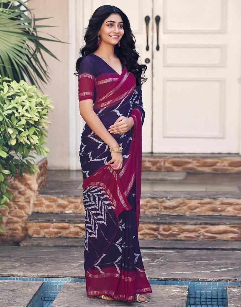 Navy Blue Cotton Printed Saree