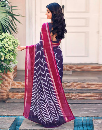 Navy Blue Cotton Printed Saree