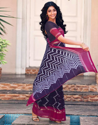 Navy Blue Cotton Printed Saree