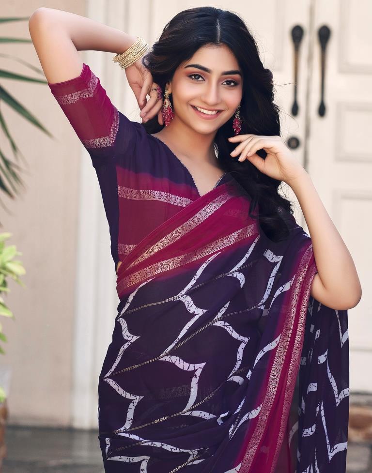 Navy Blue Cotton Printed Saree