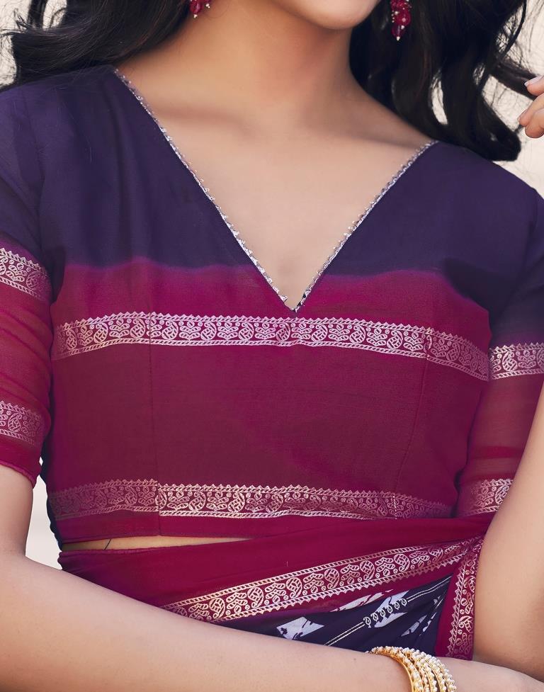 Navy Blue Cotton Printed Saree