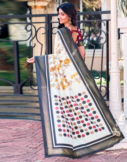 Beige & Multicoloured Silk Printed Saree