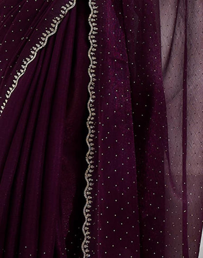 Wine Chiffon Plain Saree