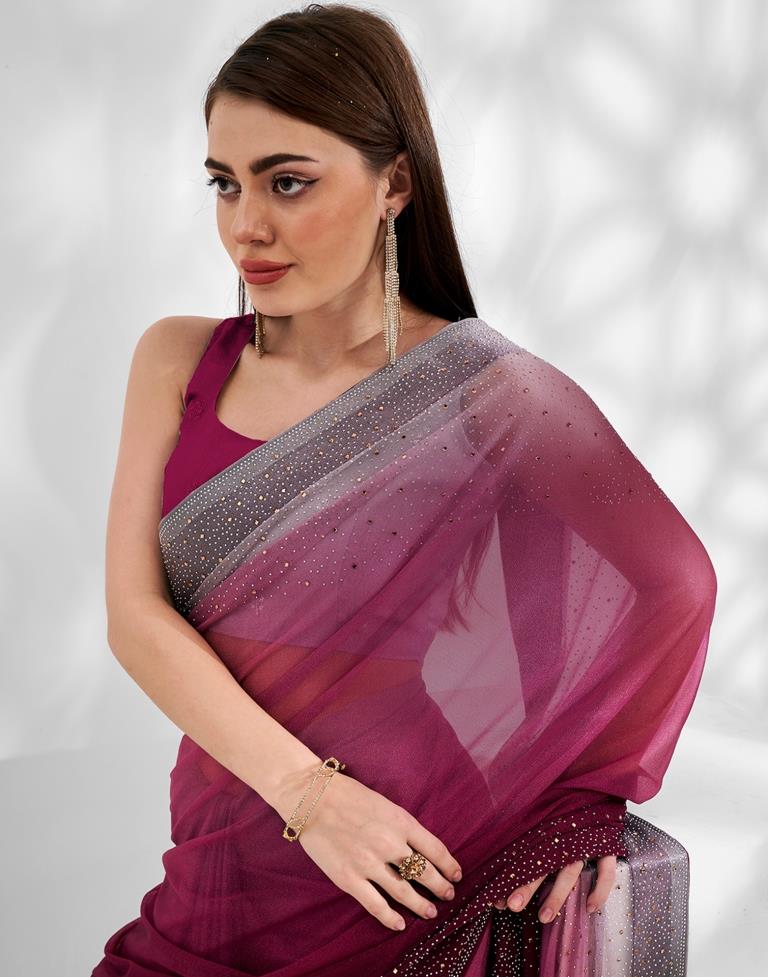 Dark Pink Lycra Plain Saree